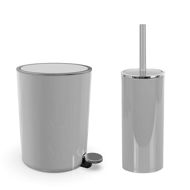 Lenox 5 Lt Pedallı Banyo Çöp Kova Tuvalet Fırçası Set Gri 2'Li - 1