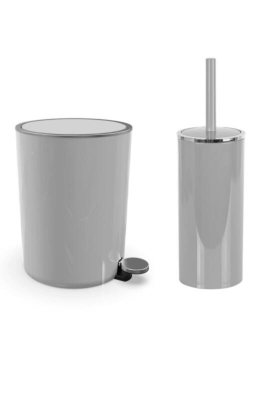 Lenox 5 Lt Pedallı Banyo Çöp Kova Tuvalet Fırçası Set Gri 2'Li - 1