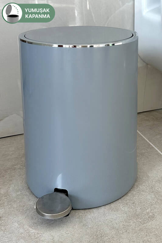 Lenox 5 Lt Pedallı Banyo Çöp Kova Tuvalet Fırçası Set Gri 2'Li - 6