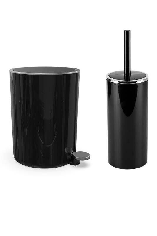 Lenox 5 Lt Pedallı Banyo Çöp Kovası Tuvalet Fırçası Set Siyah 2'Li - 1