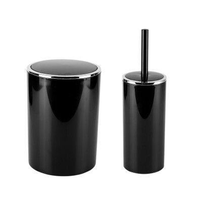 Lenox 2'li Banyo Seti Çöp Kovası + Tuvalet Fırçası - Siyah - Primanova