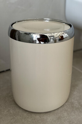 Lima Krom Dekorlu Banyo Çöp Kovası Tuvalet Fırçası 2'Li Set-Bej - Primanova (1)