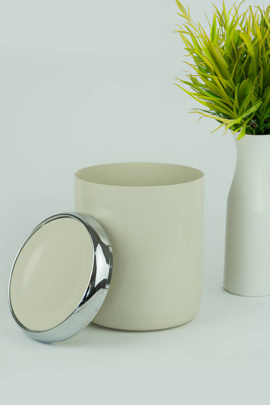 Lima Krom Dekorlu Banyo Çöp Kovası Tuvalet Fırçası 2'Li Set-Bej - 3