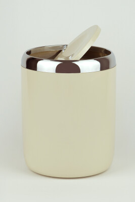 Lima Krom Dekorlu Banyo Çöp Kovası Tuvalet Fırçası 2'Li Set-Bej - 4