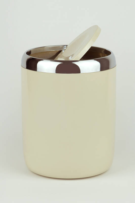 Lima Krom Dekorlu Banyo Çöp Kovası Tuvalet Fırçası 2'Li Set-Bej - 4