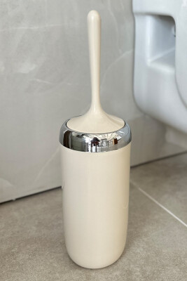 Lima Krom Dekorlu Banyo Çöp Kovası Tuvalet Fırçası 2'Li Set-Bej - 5