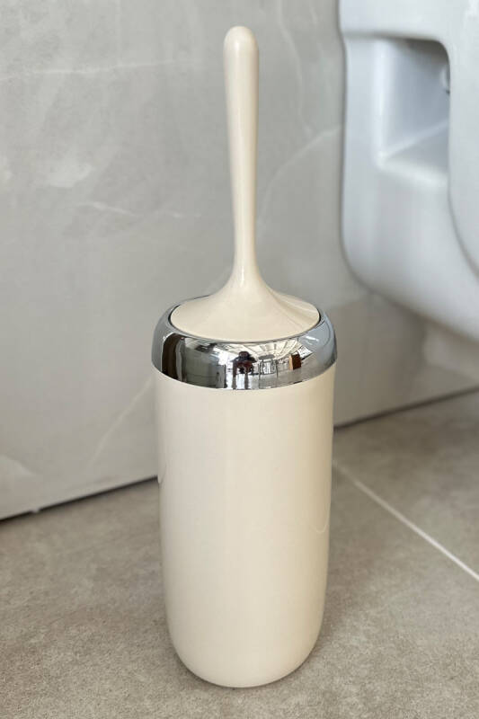 Lima Krom Dekorlu Banyo Çöp Kovası Tuvalet Fırçası 2'Li Set-Bej - 5