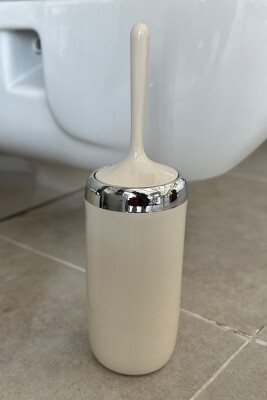 Lima Krom Dekorlu Banyo Çöp Kovası Tuvalet Fırçası 2'Li Set-Bej - 6