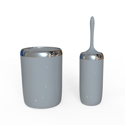 Lima Krom Dekorlu Banyo Kova Tuvalet Fırçası 2'Li Set-Gri - Primanova