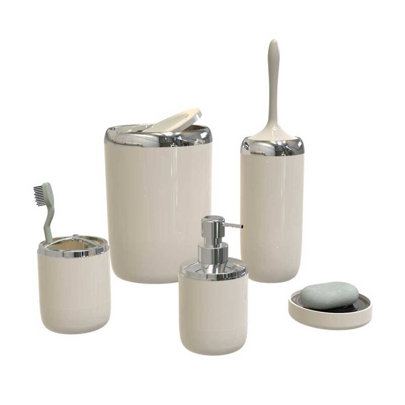 Lima XL Krom Dekorlu Banyo Seti - Bej - 1
