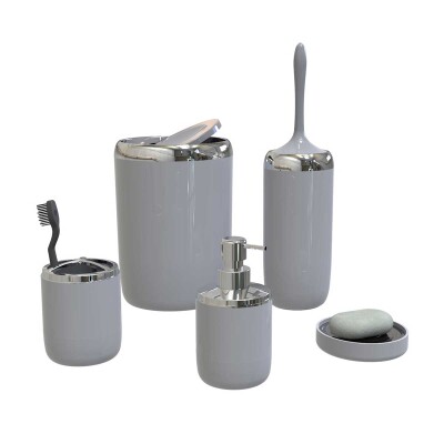 Lima XL Krom Dekorlu Banyo Seti / Gri - Primanova