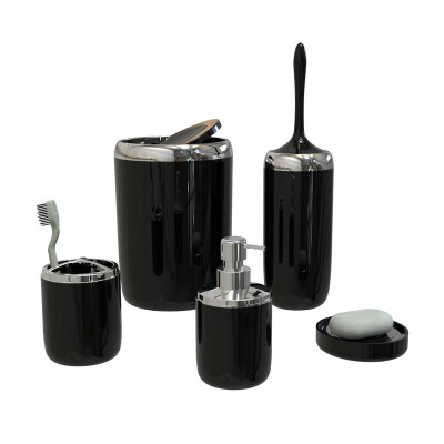 Lima XL Krom Dekorlu Banyo Seti / Siyah - Primanova