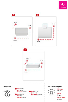 Moliette Yapışkanlı 3'lü Banyo Aksesuar Seti - Beyaz - 3