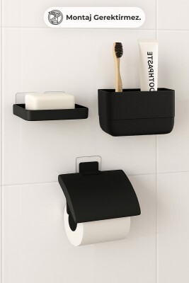 Moliette Yapışkanlı 4'lü Banyo Aksesuar Seti - Antrasit - Primanova (1)