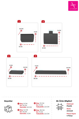 Moliette Yapışkanlı 4'lü Banyo Aksesuar Seti - Antrasit - 3