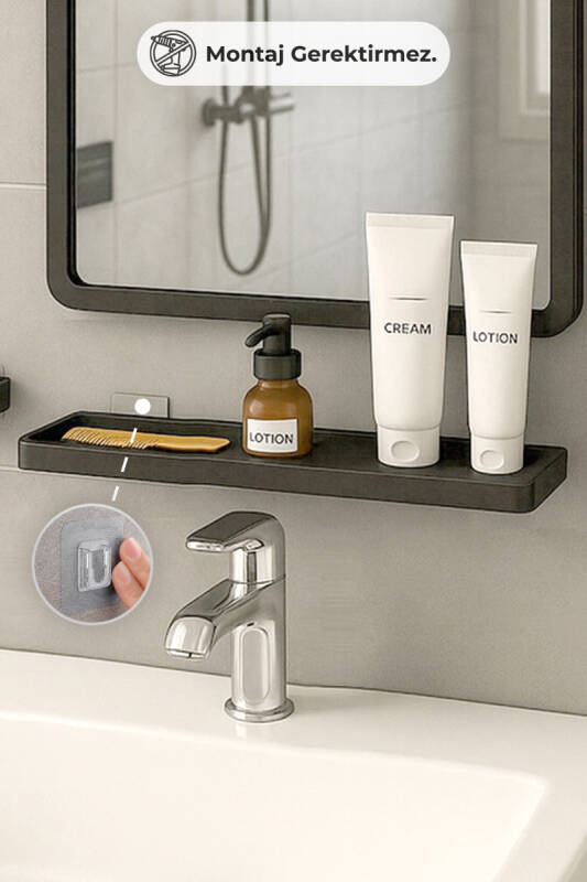 Moliette Yapışkanlı 4'lü Banyo Aksesuar Seti - Antrasit - 4