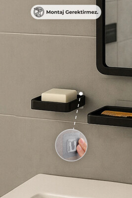 Moliette Yapışkanlı 4'lü Banyo Aksesuar Seti - Antrasit - 5