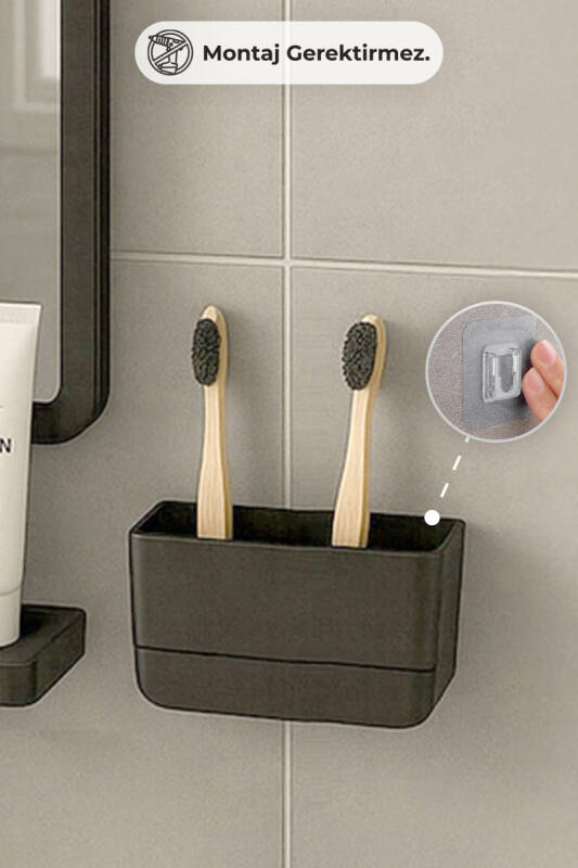 Moliette Yapışkanlı 4'lü Banyo Aksesuar Seti - Antrasit - 6