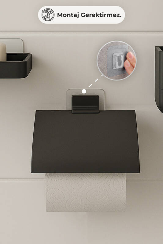 Moliette Yapışkanlı 4'lü Banyo Aksesuar Seti - Antrasit - 7