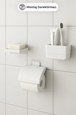 Moliette Yapışkanlı 4'lü Banyo Aksesuar Seti - Beyaz - 2