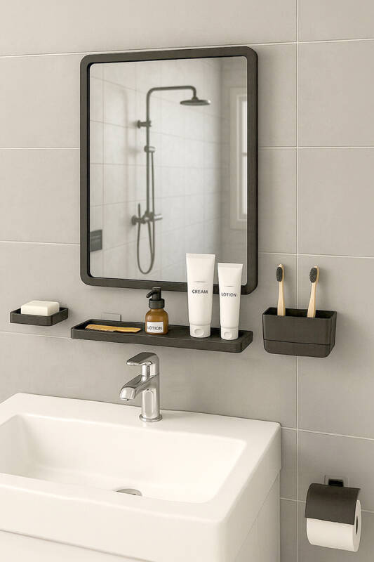 Moliette Yapışkanlı 5'li Banyo Aksesuar Seti - Antrasit - 1