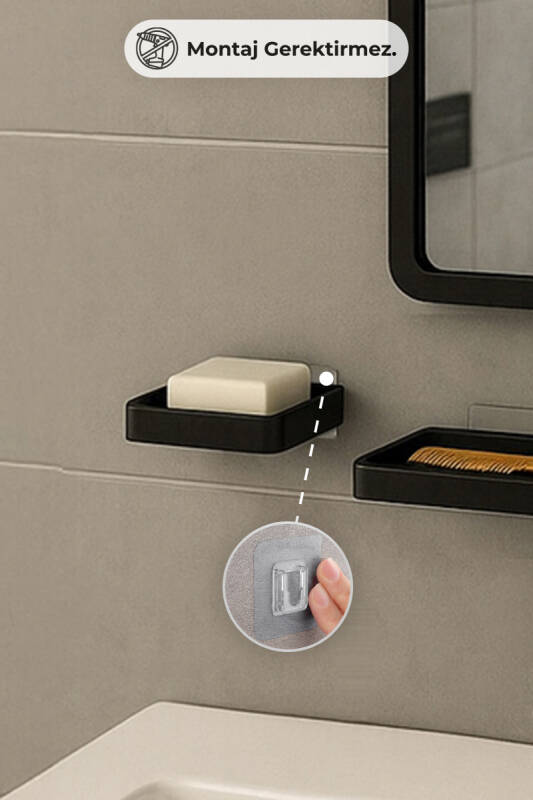 Moliette Yapışkanlı 5'li Banyo Aksesuar Seti - Antrasit - 6