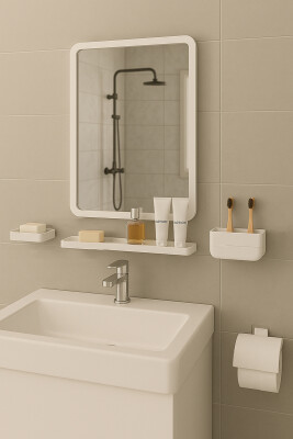 Moliette Yapışkanlı 5'li Banyo Aksesuar Seti - Beyaz - 1