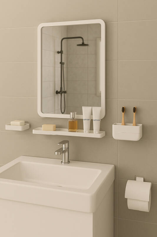 Moliette Yapışkanlı 5'li Banyo Aksesuar Seti - Beyaz - 1