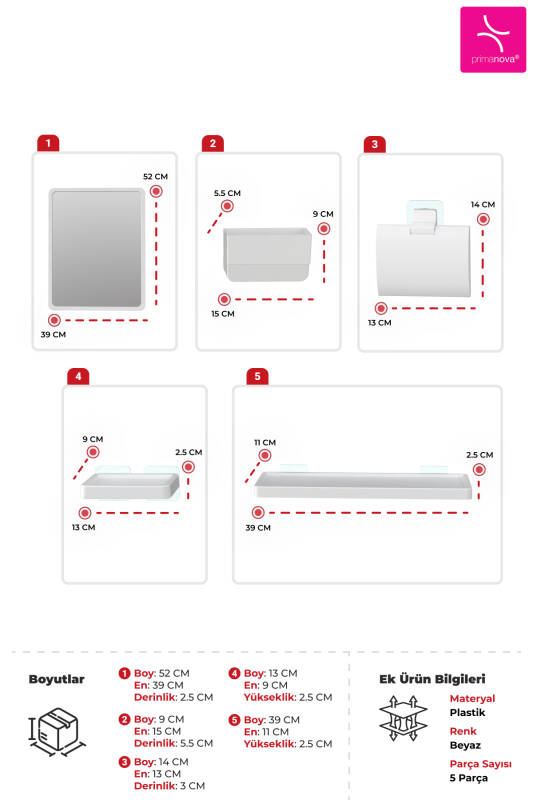 Moliette Yapışkanlı 5'li Banyo Aksesuar Seti - Beyaz - 3