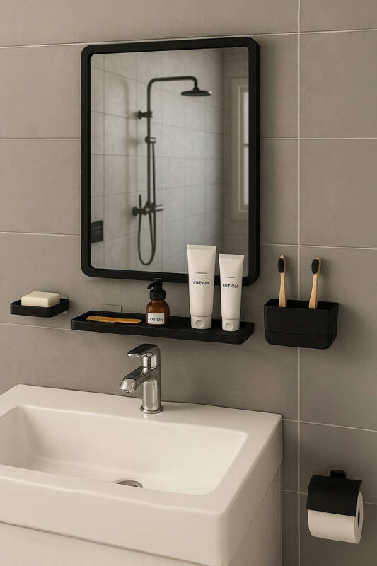 Moliette Yapışkanlı 5'li Banyo Aksesuar Seti - Siyah - 1