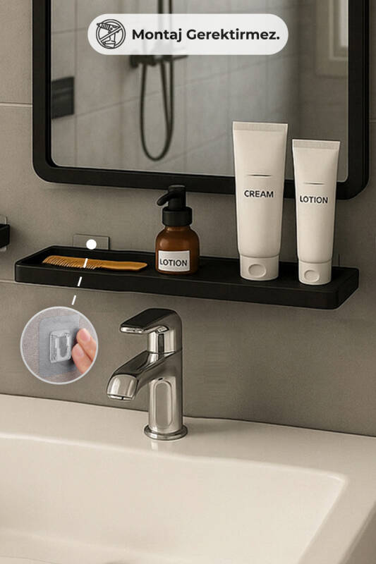 Moliette Yapışkanlı 5'li Banyo Aksesuar Seti - Siyah - 5
