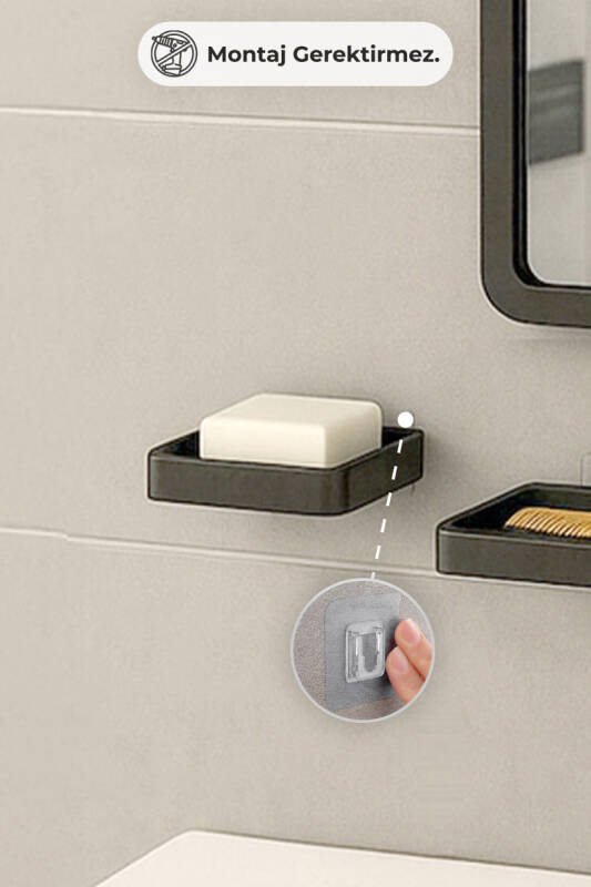 Moliette Yapışkanlı 5'li Banyo Aksesuar Seti - Siyah - 6