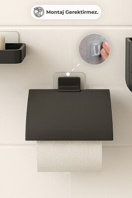 Moliette Yapışkanlı 5'li Banyo Aksesuar Seti - Siyah - 7