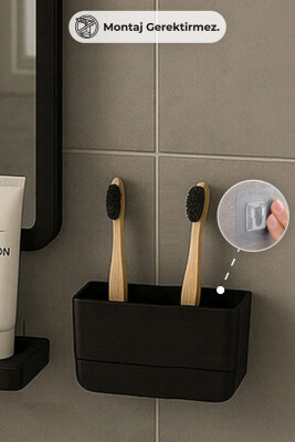 Moliette Yapışkanlı 5'li Banyo Aksesuar Seti - Siyah - 8