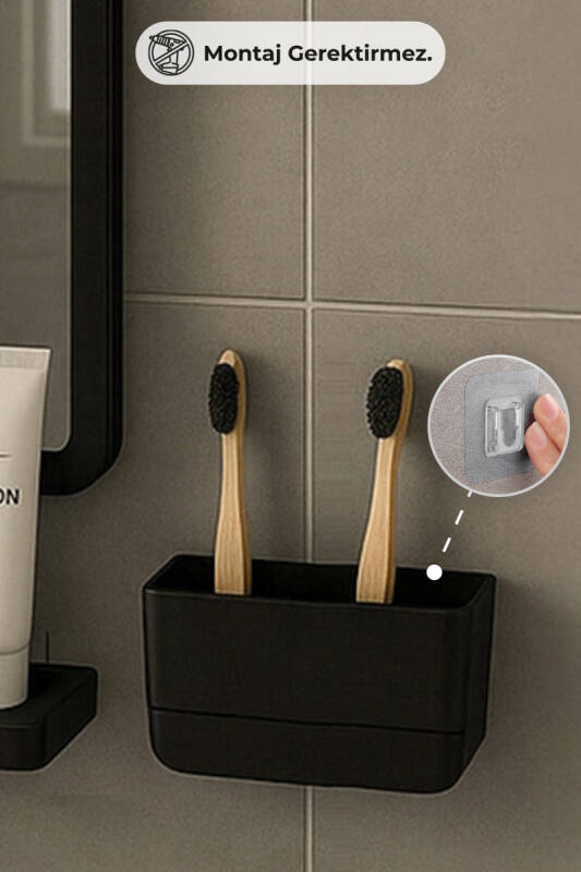 Moliette Yapışkanlı 5'li Banyo Aksesuar Seti - Siyah - 8
