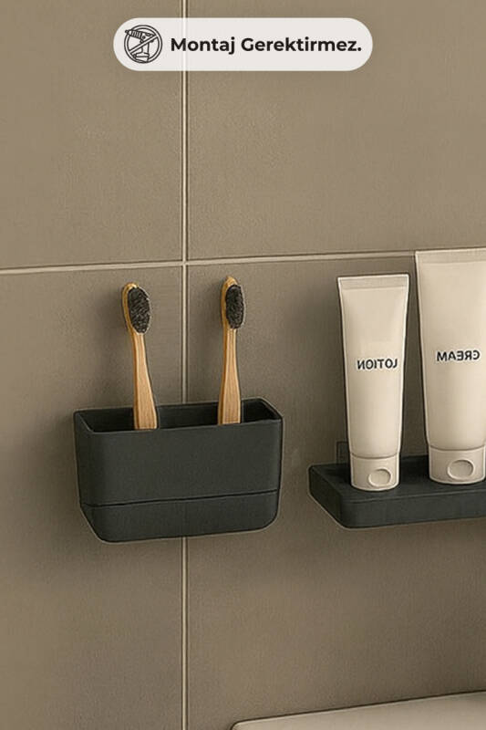 Moliette Yapışkanlı Diş Fırçalık - Antrasit - 4