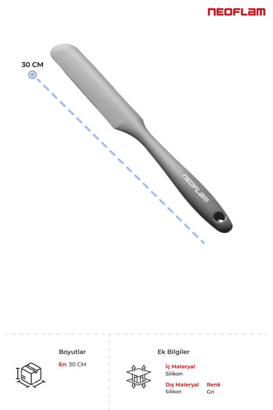 Neoflam İnce Silikon Pasta Spatulası - Gri - 2