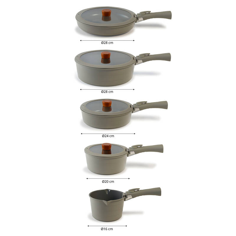 Neoflam Midas Gri 11 Parça Ayrılabilen Saplı İç İçe Geçebilen Tencere Tava Seti