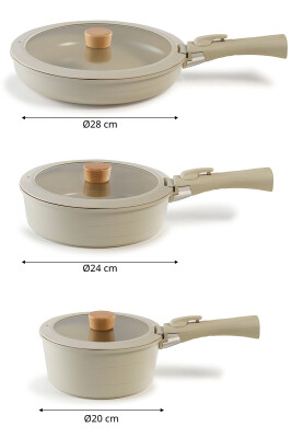 Midas Seramik Kaplamalı 9 Parça Ayrılabilen Saplı İç İçe Geçebilen Tencere Tava Seti - Bej - 3