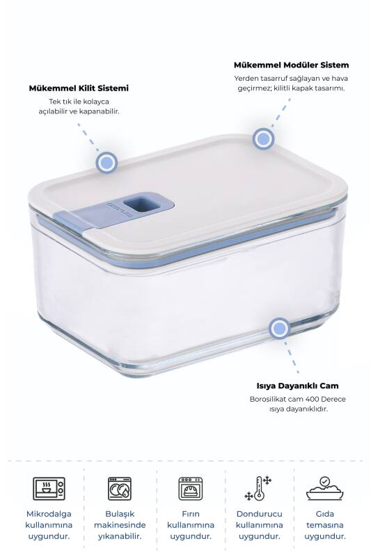 Neoflam Perfect Seal Derin Cam Saklama Kabı 1100 ML - 1