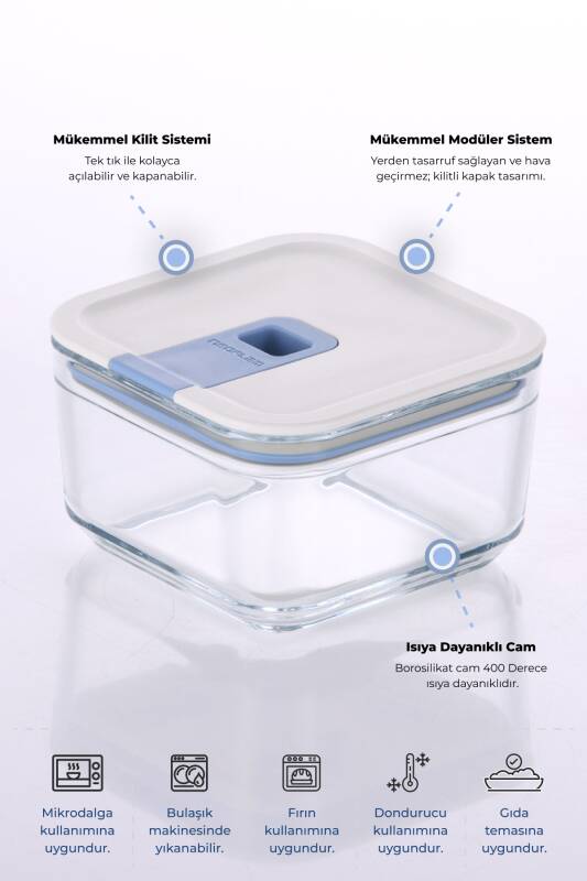 Neoflam Perfect Seal Kare Cam Saklama Kabı 350 ML - 1