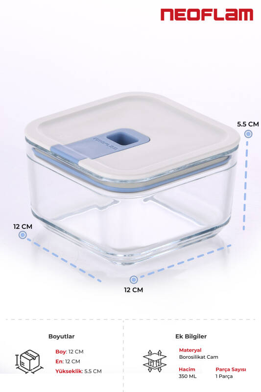 Neoflam Perfect Seal Kare Cam Saklama Kabı 350 ML - 2