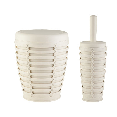 Palm Banyo Çöp Kovası Tuvalet Fırçası 2'Li Bej Plastik - Primanova