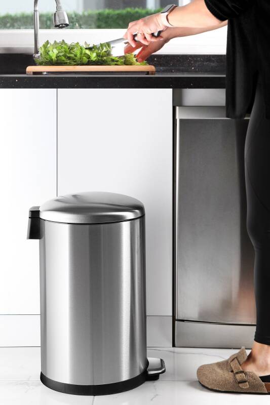 Paslanmaz Çelik Bombe Kapaklı Çöp Kovası 40 Litre Inox - 1