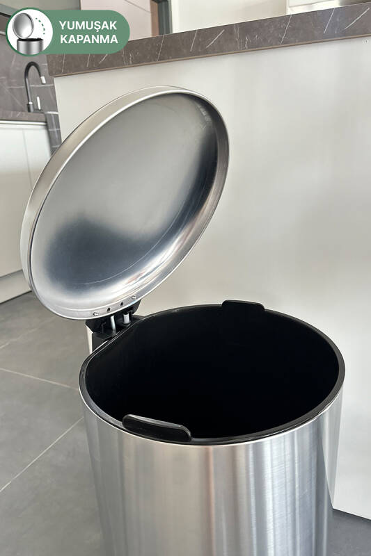 Paslanmaz Çelik Bombe Kapaklı Çöp Kovası 40 Litre Inox - 3