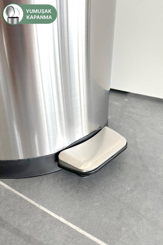 Paslanmaz Çelik Bombe Kapaklı Çöp Kovası 40 Litre Inox - 6