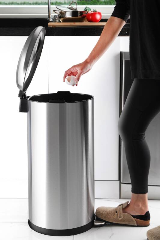 Paslanmaz Çelik Bombe Kapaklı Çöp Kovası 40 Litre Inox - 2