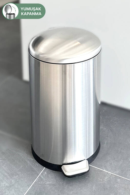 Paslanmaz Çelik Bombe Kapaklı Çöp Kovası 40 Litre Inox - 6