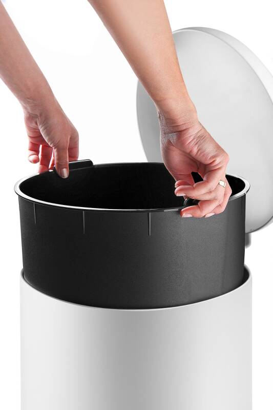 Paslanmaz Çelik Bombe Kapaklı Çöp Kovası 40 Litre Mat Beyaz - 4