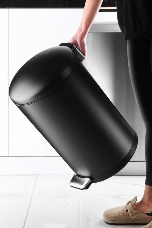 Paslanmaz Çelik Bombe Kapaklı Çöp Kovası 40 Litre Mat Siyah - 3